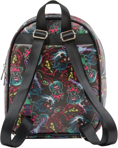 Vista 4 de Disney Villains - Mini mochila con estampado completo y colgante de Vixen moldeado 105 pulgadas correas ajustables piel sintética Negro - Disney