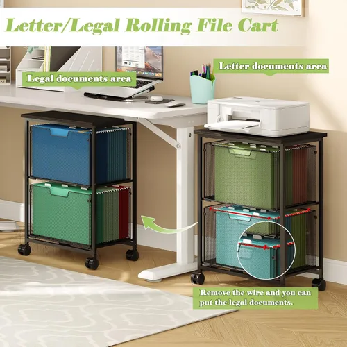 Vista 3 de Sbanmao Carro de archivos con ruedas para cartas/legales con 2 cajones de almacenamiento, almacenamiento debajo del escritorio, archivador vertical