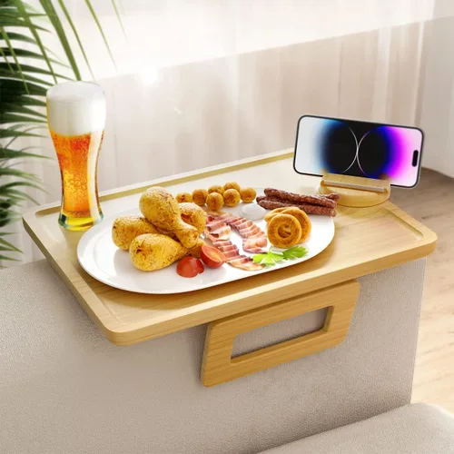 Vista 17 de Smatdecis Bandeja de brazo para sofá, mesa de clip para brazos, mesa de bandeja para reposabrazos adecuada para bebidas caseras, comida rápida, Negro