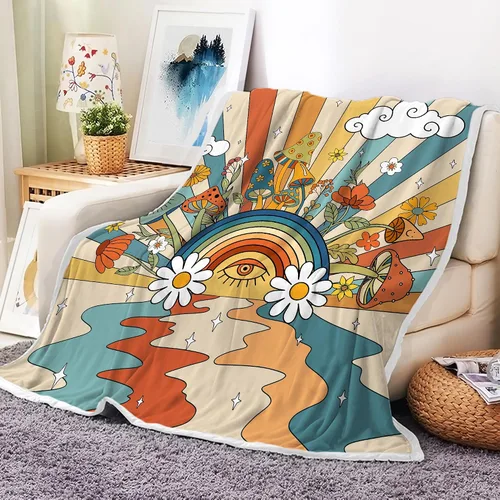 Vista 15 de Manta retro de los años 70 con diseño de hongos florales de mediados de siglo, manta de franela suave, ligera, regalos de felpa para mujeres