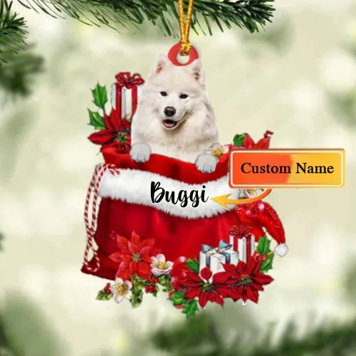 Vista 163 de Perro Akita Inu personalizado en bolsa de regalo, adorno de Navidad, nombre personalizado, regalo para amantes de los perros, familia, Navidad
