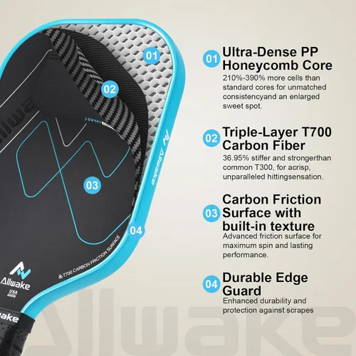 Vista 4 de T700 Carbon Fiber Pickleball Paddles - USAPA Approved 8.0oz Lightweight Design Honeycomb Polymer Core for Control & Power Textured Surface +