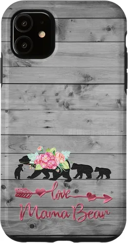 Vista 8 de Pink Floral Black Mama Bear three cubs Vintage Gray Rustic Case for iPhone 16