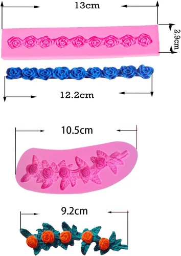 Vista 5 de 2 moldes de silicona de flores de rosas largas para moldes de repujado de bordes en relieve de pasteles, molde antiadherente para fondant