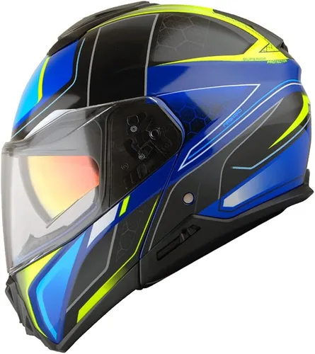 Vista 3 de Martian Casco modular de cara completa para motocicleta, protector solar con doble visera: HG362 azul amarillo