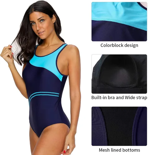 Vista 5 de CharmLeaks - Traje de baño deportivo de una pieza para mujer, con espalda cruzada