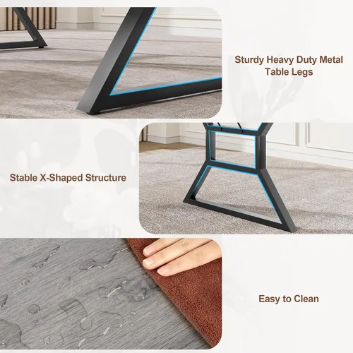 Vista 4 de GarveeHome Mesa de comedor grande de 70.9 pulgadas para 6, mesa de cocina rectangular con patas de metal resistentes, mesa de comedor de madera