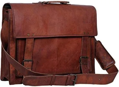 Vista 9 de Bolsa de mensajero de cuero para hombres y mujeres de 18 pulgadas, maletín grande vintage, bolso de hombro para laptop, bolsa bandolera unisex
