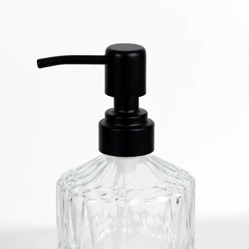 Vista 4 de Dispensador de jabón de vidrio grueso transparente de 18 onzas con bomba negra a prueba de óxido, dispensador de jabón de cocina para baño