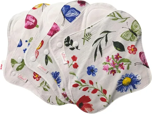 Vista 16 de Lilind ® Paquete de 7 toallas de tela para tanga en flores rojas, 100% algodón orgánico, reutilizables, lavables, toallas sanitarias menstruales