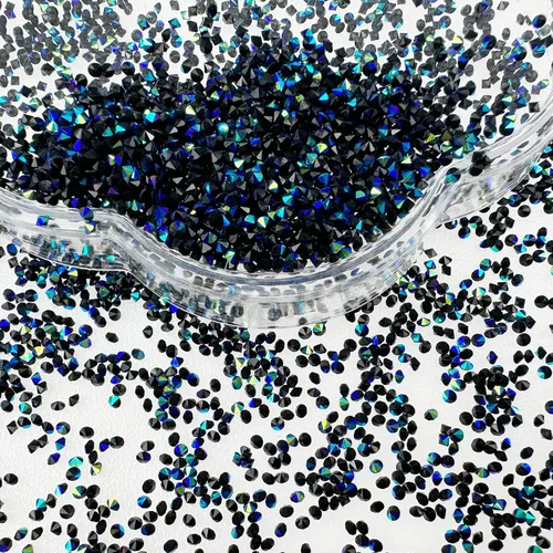 Vista 4 de HUETFAT 8800 piezas de diamantes de imitación negros AB Pixie para uñas, microgemas de 0.047 pulgadas con purpurina para uñas, mini diamantes