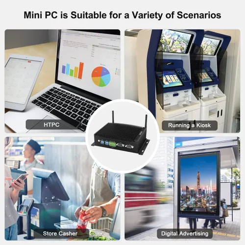 Vista 7 de BASOARO PC sin ventilador, Mini PC industrial Core i7 10510U, 64 GB de RAM 512 GB SSD, Gigabit Ethernet, 2 RS232 COM, pantalla triple 2HD DP, 6 USB