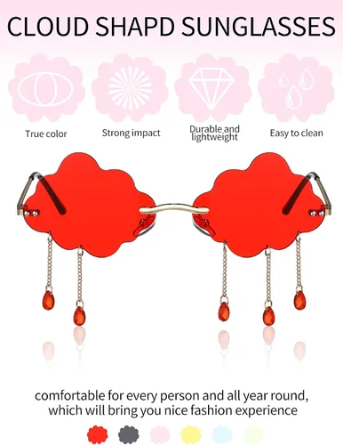 Vista 5 de 6 pares de lentes de sol en forma de nube sin montura de cristal nubes y borlas gafas de sol de los años 90 gafas divertidas para mujeres y hombres