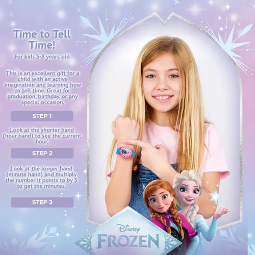 Vista 5 de Disney Frozen Watch Elsa and Anna for Kids 3-5 - Girls Frozen Watch with Purple Bezel - 3D Plastic Strap - Elsa & Anna Watches for Girls - Fun Toys
