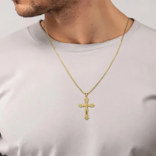 Vista 8 de IceCarats Collar con colgante de cruz sagrada de Señor Jesucristo de oro amarillo macizo de 14 quilates
