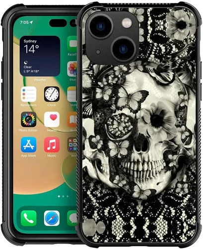 Vista 55 de ZHEGAILIAN Funda compatible con iPhone 14, funda de munición AK 47, parte trasera de vidrio templado+funda protectora de TPU de silicona suave