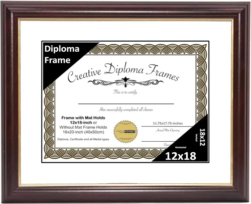 Vista 40 de Creative Picture Frames Marco para Diploma de Caoba con Borde Dorado de 12x16 pulgadas con Vidrio y Paspartú Negro y Colgadores de Pared Instalados