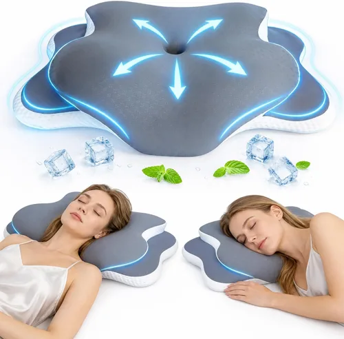 Vista 9 de Almohada de apnea del sueño, almohada cervical para aliviar el dolor de cuello y hombros, almohada de espuma viscoelástica, almohada ergonómica