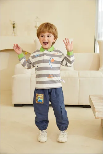 Vista 3 de Polo de manga larga para niños, camisas de rugby de manga larga con estampado de algodón, camiseta de otoño de algodón