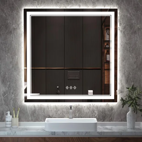 Vista 37 de Espejo LED para baño de 20 x 28 pulgadas con frente degradado y luz LED, espejo retroiluminado para baño, 3 colores, CRI > 90, espejo de baño