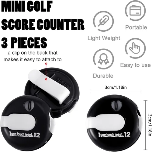 Vista 2 de Frienda Contador de puntuación de golf - Minicontador de golpes de golf con un solo toque de reinicio y simple accesorio para el guante del anotador