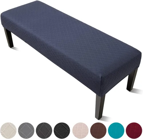 Vista 9 de YISUN Fundas de banco para comedor de Jacquard, funda elástica lavable y extraíble para banco, protector de asiento rectangular para bancos de Azul