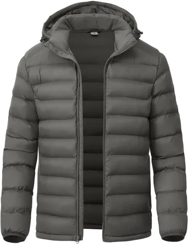Vista 8 de YSENTO Men's Down Alternative Jackets Lightweight Water-Resistant Winter Insulated Puffer Coat Detachable Hood