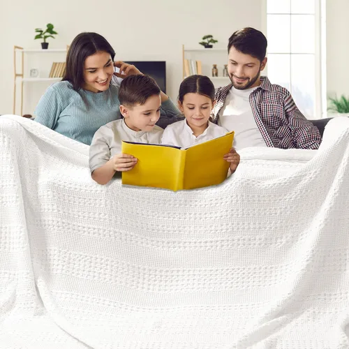 Vista 66 de PHF Manta ligera de punto gofre 100% algodón para cama, King, color blanco 02 Blanco