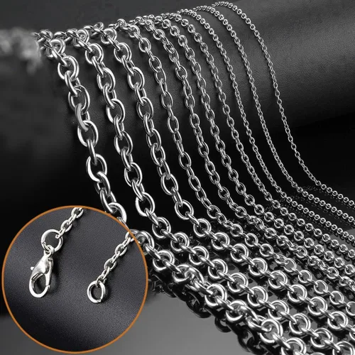 Vista 6 de Cadena de eslabones de cable de 16.76 m YZDTECH para hacer joyería, cadena de acero inoxidable en forma de O con 100 piezas de anillos de salto