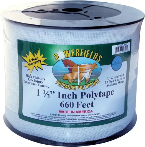 Vista 2 de Powerfields EW15-330 Polytape de 1.5 pulgadas de ancho, 330 pies, blanco