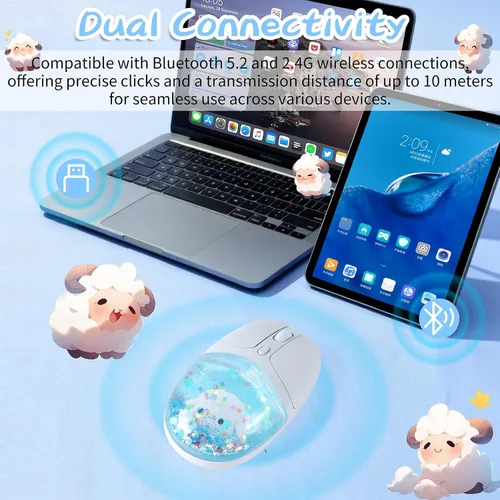Vista 5 de elec Space Mouse inalámbrico Bluetooth - Bonito diseño de aguamarina transparente, mouse de agua de arena líquida con purpurina con precisión Azul