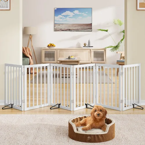 Vista 33 de Puerta plegable negra para mascotas de 18-55 pulgadas para escaleras y puertas, valla de puerta para cachorros