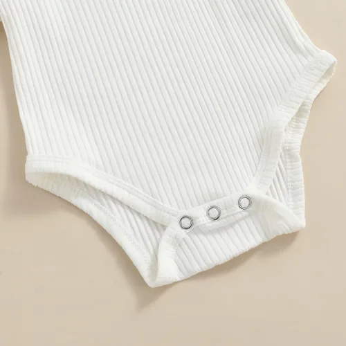 Vista 5 de Madjtlqy Conjunto de 3 piezas de verano para niñas pequeñas, mameluco acanalado de manga corta con volantes + falda con tirantes + diadema
