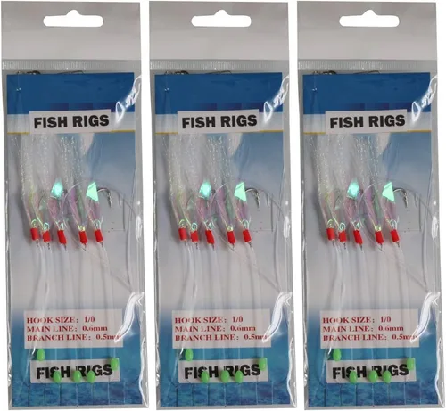 Vista 4 de 10 Paquetes de Anzuelos Sabiki, Señuelos Luminosos, Aparejos de Pesca, Señuelos de Piel de Pescado, Perlas de Pesca Luminosas, Ganchos de Alto