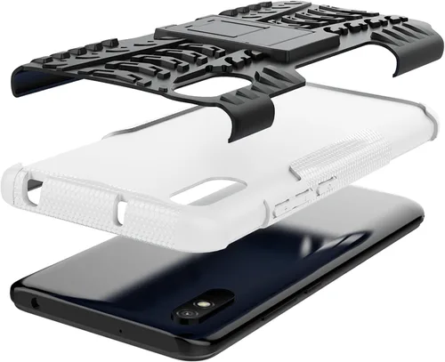 Vista 5 de Asuwish Funda de teléfono para Xiaomi Redmi 9A Redme 9i con protector de pantalla de vidrio templado y soporte delgado híbrido resistente resistente