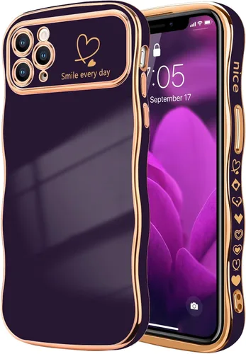 Vista 10 de LCHULLE Funda para iPhone 12 Pro para mujeres y niñas, lindo marco ondulado con forma rizada con patrón de corazón de amor, cubierta de protección