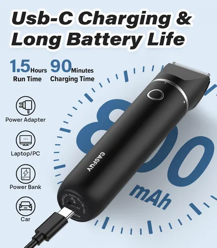 Vista 7 de Casfuy - Cortador de pelo inalámbrico para patas de perro, cortaúñas de ruido bajo para perros pequeños con cuchillas dobles, USB recargable Negro