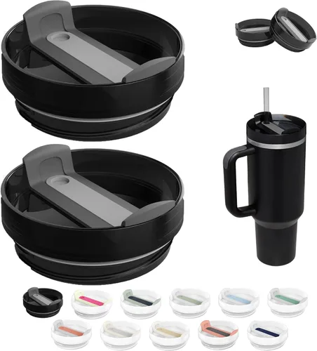 Vista 21 de Tapa de Vaso de 40 OZ Compatible con Stanley Quencher, Paquete de 2 Tapas de Vaso de Acero Inoxidable a Prueba de Derrames y Resistentes a