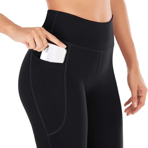 Vista 4 de Pantalones de yoga acampanados para mujer, corte de bota con bolsillos, cintura alta, pierna ancha, control de abdomen, pantalones suaves