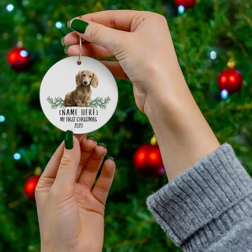 Vista 4 de Nombre personalizado Año salchicha crema Año Nuevo 2026 Decoraciones Regalos Primero 2025 Adornos de árbol de Navidad círculo de cerámica