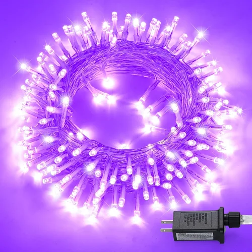 Vista 17 de JMEXSUSS 150 luces LED azules de Navidad para interiores y exteriores, luces de cadena conectables de 59 pies con enchufe, 8 modos de luces de hadas