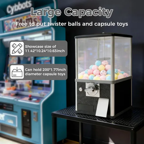 Vista 5 de Máquinas expendedoras de 25 centavos, máquina expendedora comercial de gran capacidad para chicles operada con monedas, mini dispensador comercial