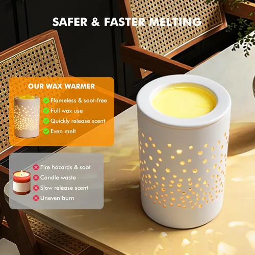 Vista 5 de Bobolyn Calentador eléctrico de cera de cerámica, calentador de velas, lámpara de cera derretida, calentador de fragancias, regalo ideal para bodas
