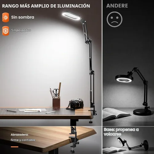 Vista 5 de Lámpara de aumento rectangular 10X, luz de aumento grande con 5 modos de Negro