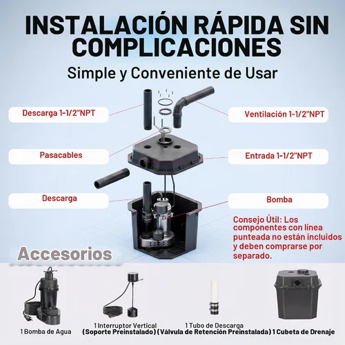 Vista 6 de Under-Sink Utility Sink Pump System, 1/3HP, 2900 GPH, 25 ft H, 6 Gal Basin