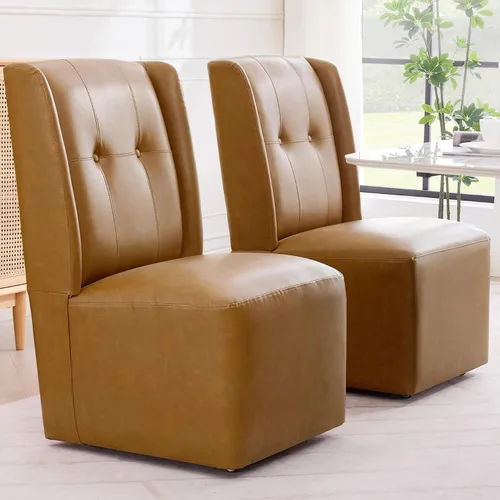Vista 11 de Silla de comedor con ruedas Immulize Silla de comedor tapizada moderna con ruedas, silla giratoria sin brazos con respaldo alto para cocina, sala