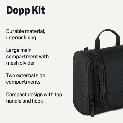 Vista 2 de Amazon Essentials Neceser espacioso para artículos de aseo, kit Dopp colgante con compartimentos, portátil, poliéster, negro