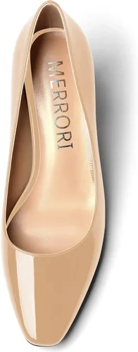 Vista 3 de MERRORI Zapatos de tacón medio con punta cuadrada y charol para mujer, de 2.5 pulgadas