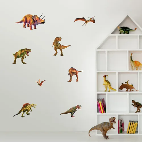 Vista 9 de Decalcomania - Calcomanías de pared de dinosaurio por P.D. Moreno, juego de 8 calcomanías para pared, calcomanías para decoración de dormitorio Dino