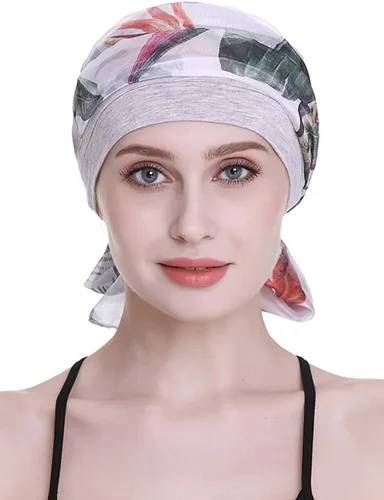 Vista 2 de Elegante gorro de quimioterapia con bufandas sedosas para mujeres con cáncer para pérdida de cabello